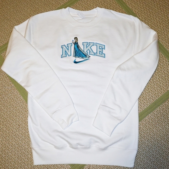 Elsa from Disney's Frozen Custom Nike Embroidered Sweater Crewneck In White - Picture 4 of 4